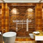 Дизайнерский санузел с деревом и камнем в современном стиле (лофт)