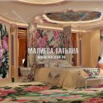 Дизайн спальни с панно на шелке в бежевых тонах