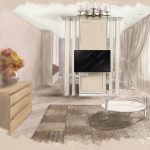 Эскиз совмещенной спальни с гостиной Малиева Татьяна