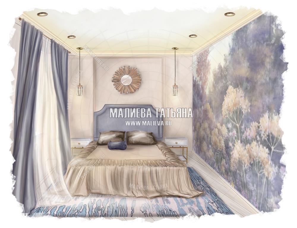 Дизайн спальни для взрослых в ЖК Купавна от дизайнера Малиева Татьяна 2019