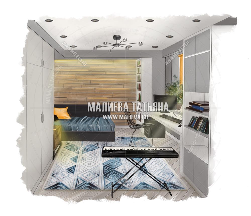 Дизайн комнаты для подростка музыканта в ЖК Купавна от дизайнера Малиева Татьяна 2019
