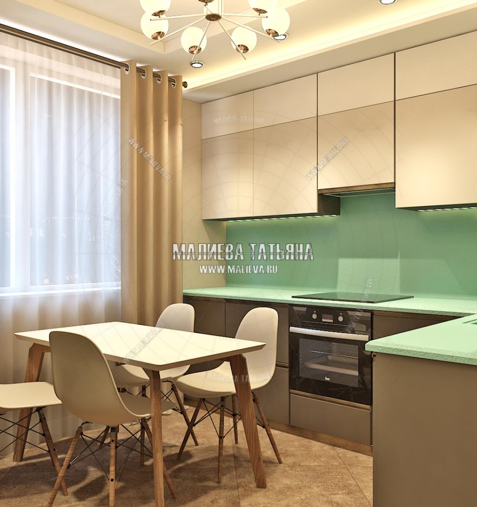 Дизайн светлой кухни в дизайн проекте Малиевой Татьяны 130 кв. м. Люберцы 2019