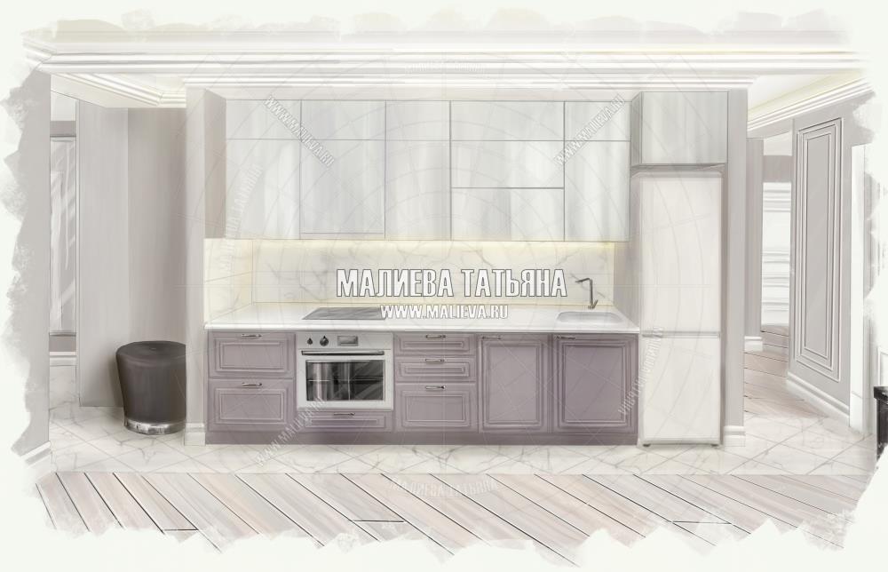Стильная кухня дизайн квартиры Малиевой Татьяны в Старой Купавне 2019