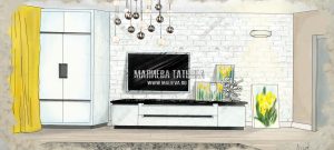 эскиз гостиной дизайн проект Малиевой Татьяны