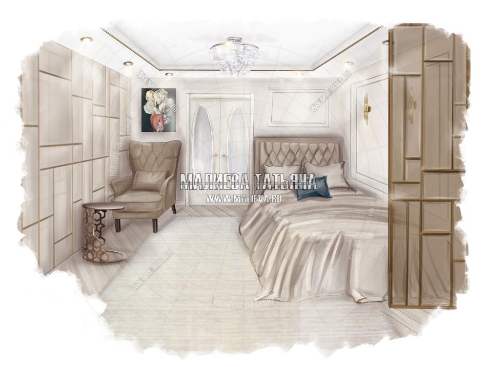 Дизайн спальни в Лобне, дизайнер интерьеров Малиева Татьяны 2019